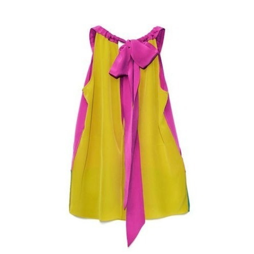 Marni for H&M %100 Silk Colorblock Top Sleeveless Bow Back Yellow Pink Size 8 - Picture 2 of 11